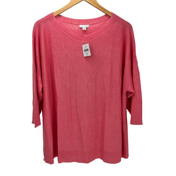 J Jill Sweater Womens 2X Linen Blend Begonia Pink 3/4 Sleeve Coastal Knit NEW - Picture 1 of 9